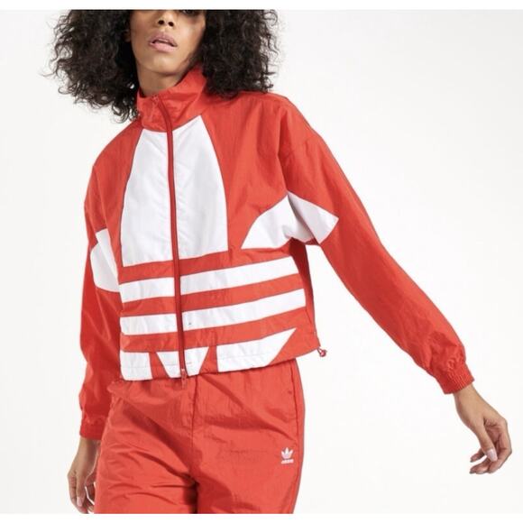 Adidas Womens XS Large Logo Red Track Zip Up Jacket Athleisure Retro Streetwear - Picture 1 of 11